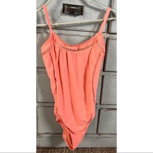 Anthropologie Peach Crochet One Piece Swimsuit EUC XS